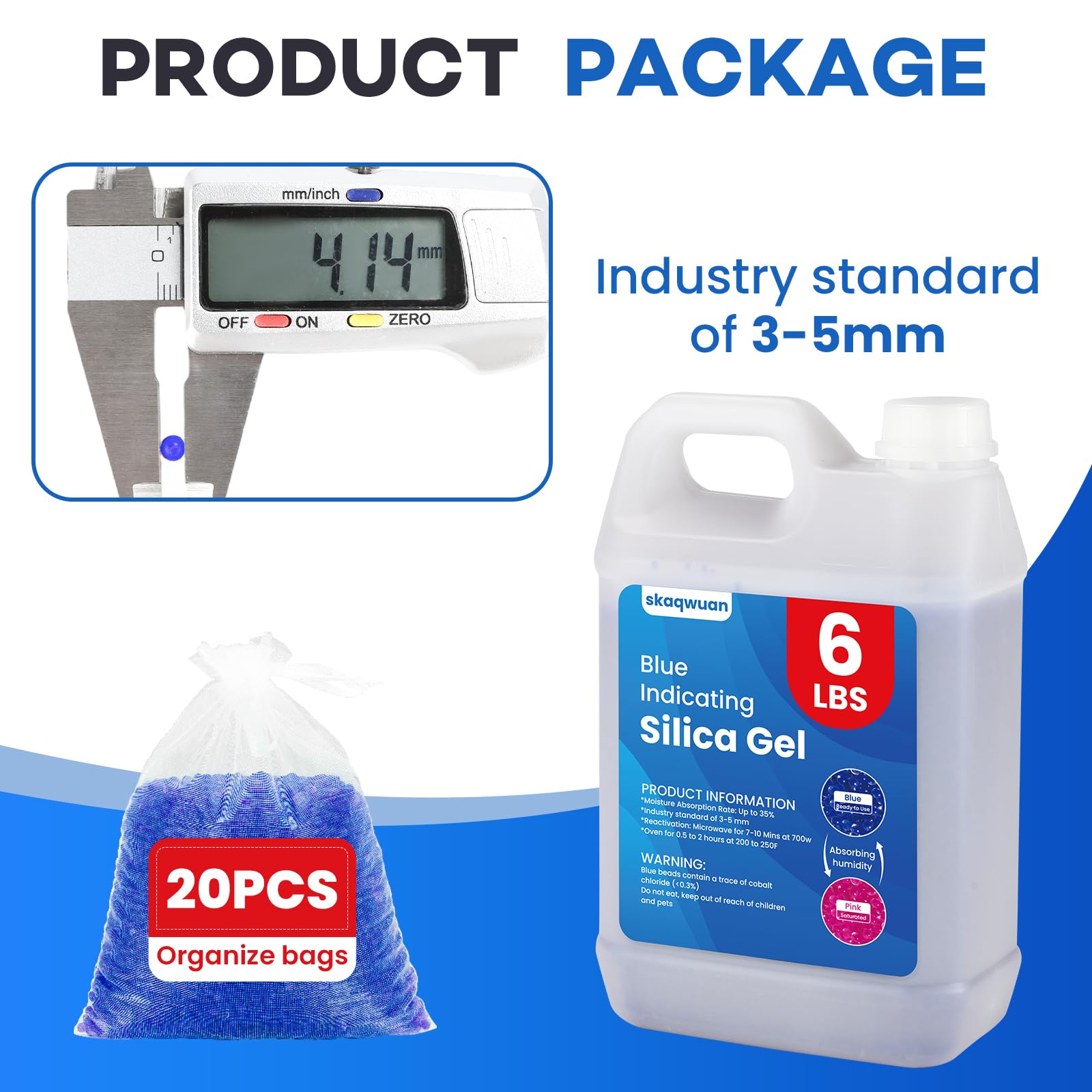 Skaqwuan desiccant packaged in breathable organza bags for easy deployment.