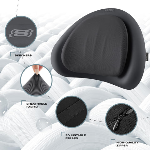 Skechers lumbar pillow memory foam strap close-up for universal fit