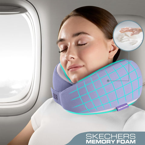 Skechers memory foam neck pillow with cratered breathable fabric texture for comfort