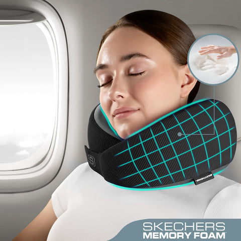 Skechers memory foam neck pillow ergonomic design supports posture during car trips.