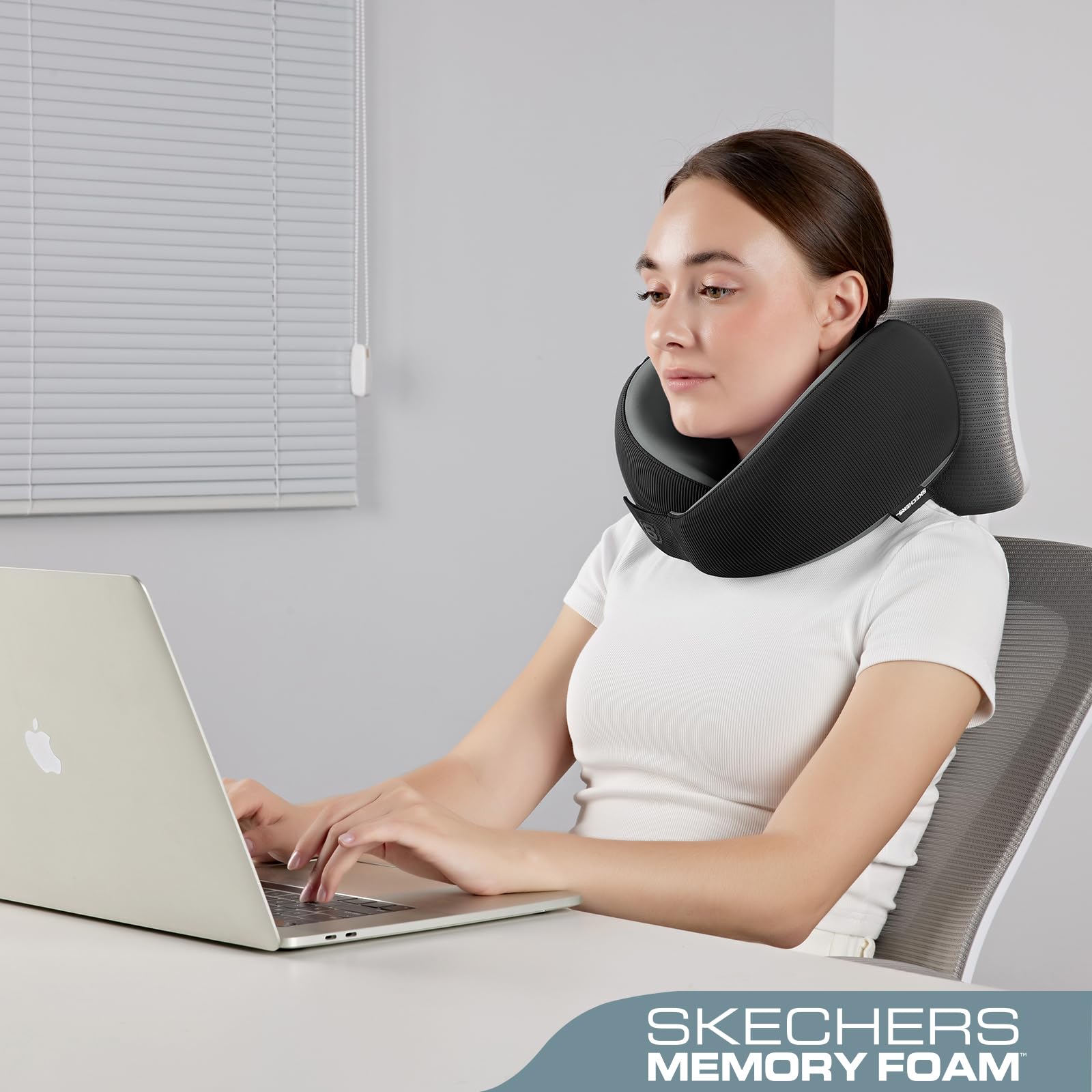 Skechers memory foam neck pillow universal fit for men and women.