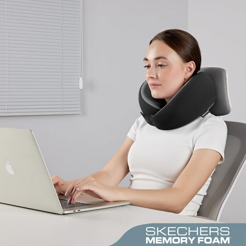 Skechers memory foam neck pillow universal fit for men and women.