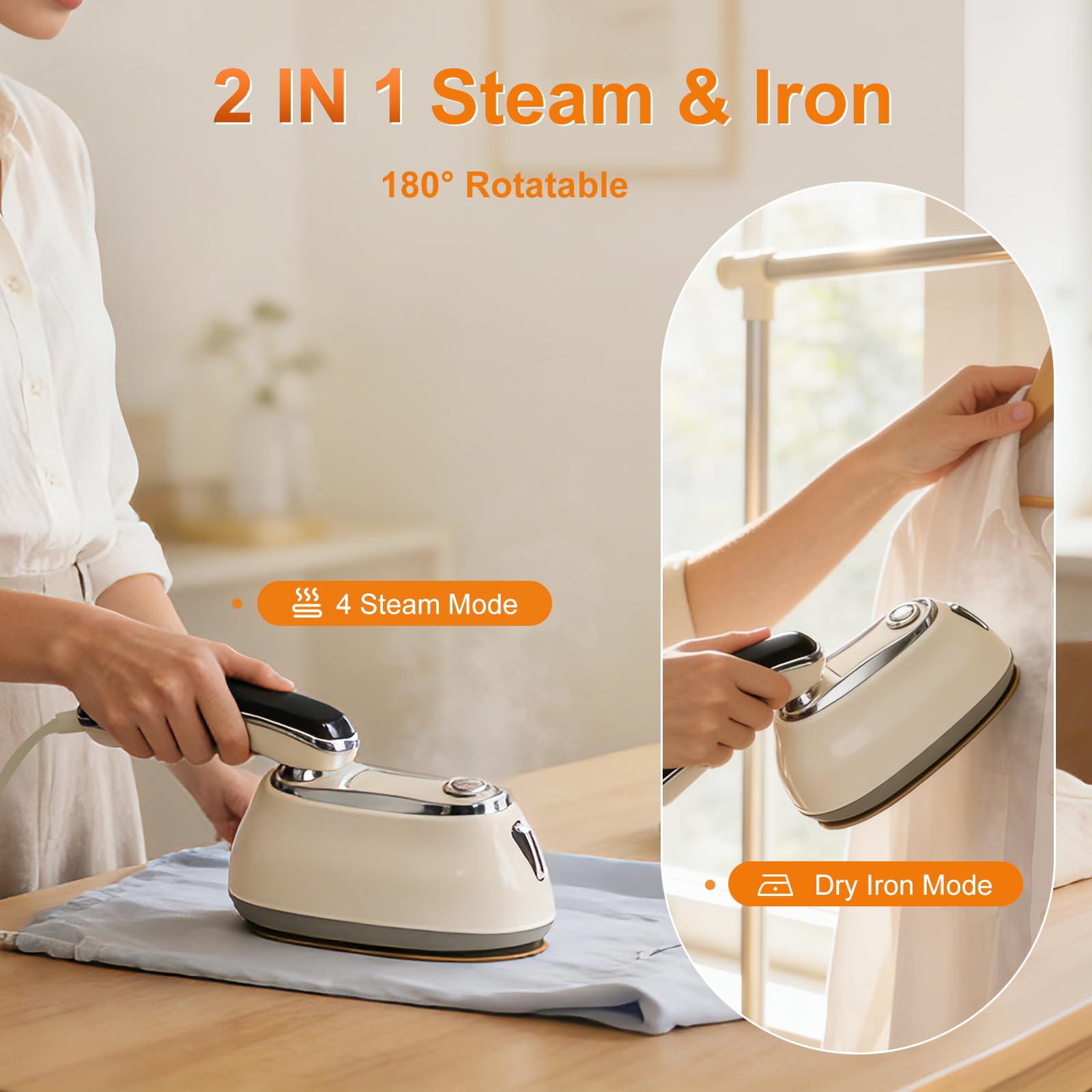 Skillroad 2-in-1 iron-steamer panel switches between vertical steaming and horizontal ironing.