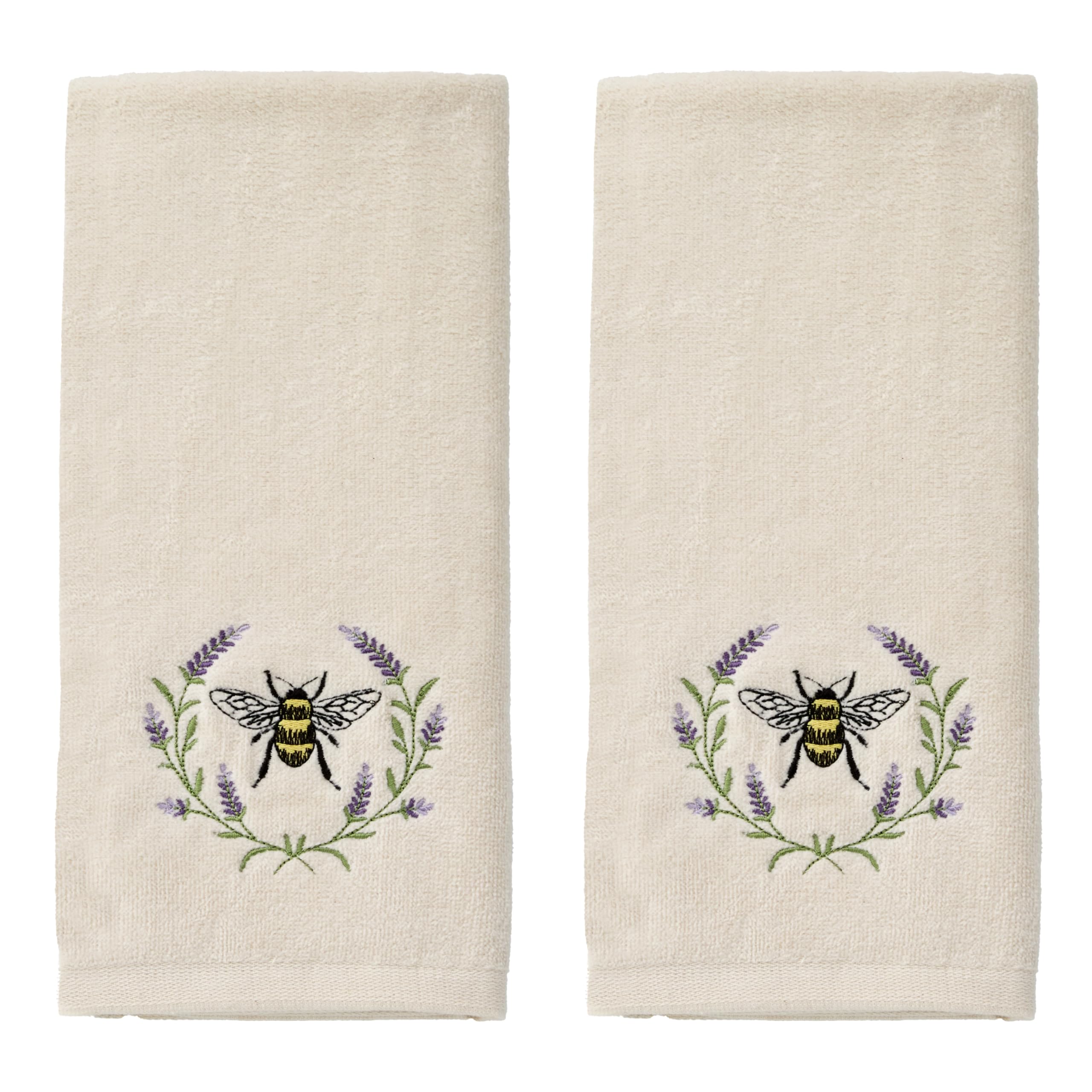SKL Home bee-lavender embroidery on towels adds cheerful bath decor