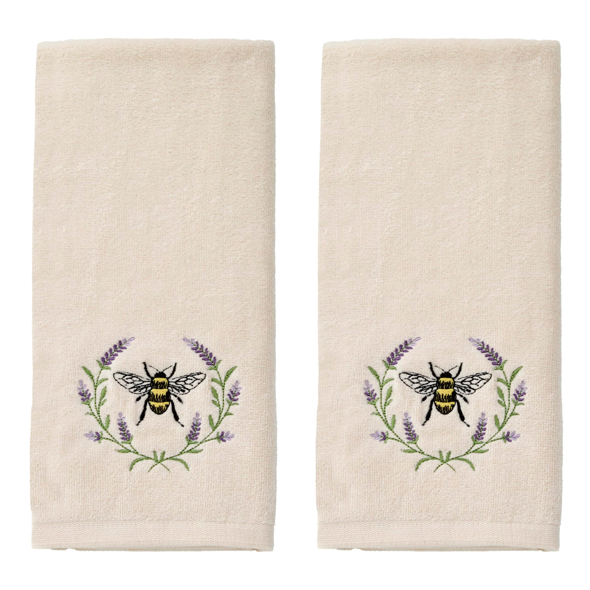SKL Home bee-lavender embroidery on towels adds cheerful bath decor
