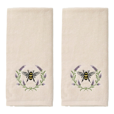 SKL Home bee-lavender embroidery on towels adds cheerful bath decor