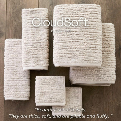 Double-stitched hems on CloudSoft towels assure lasting shape and wear protection