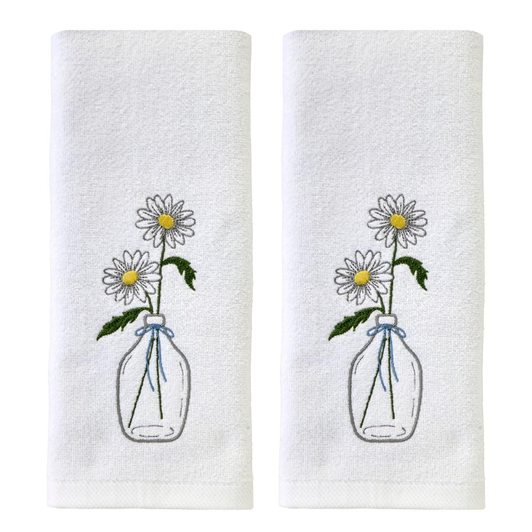 SKL Home daisies in vase embroidery hand towel front view adds cheerful bathroom decor.
