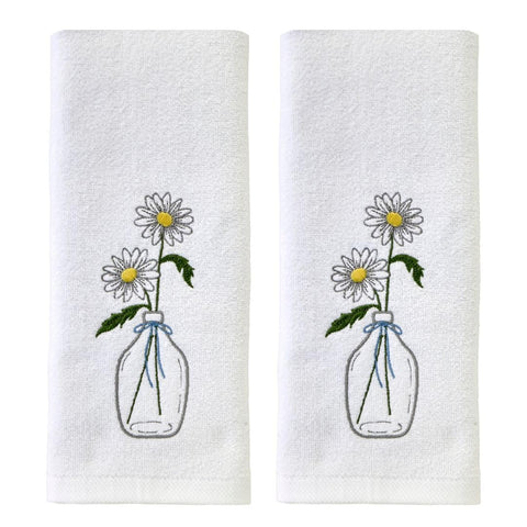 SKL Home daisies in vase embroidery hand towel front view adds cheerful bathroom decor.