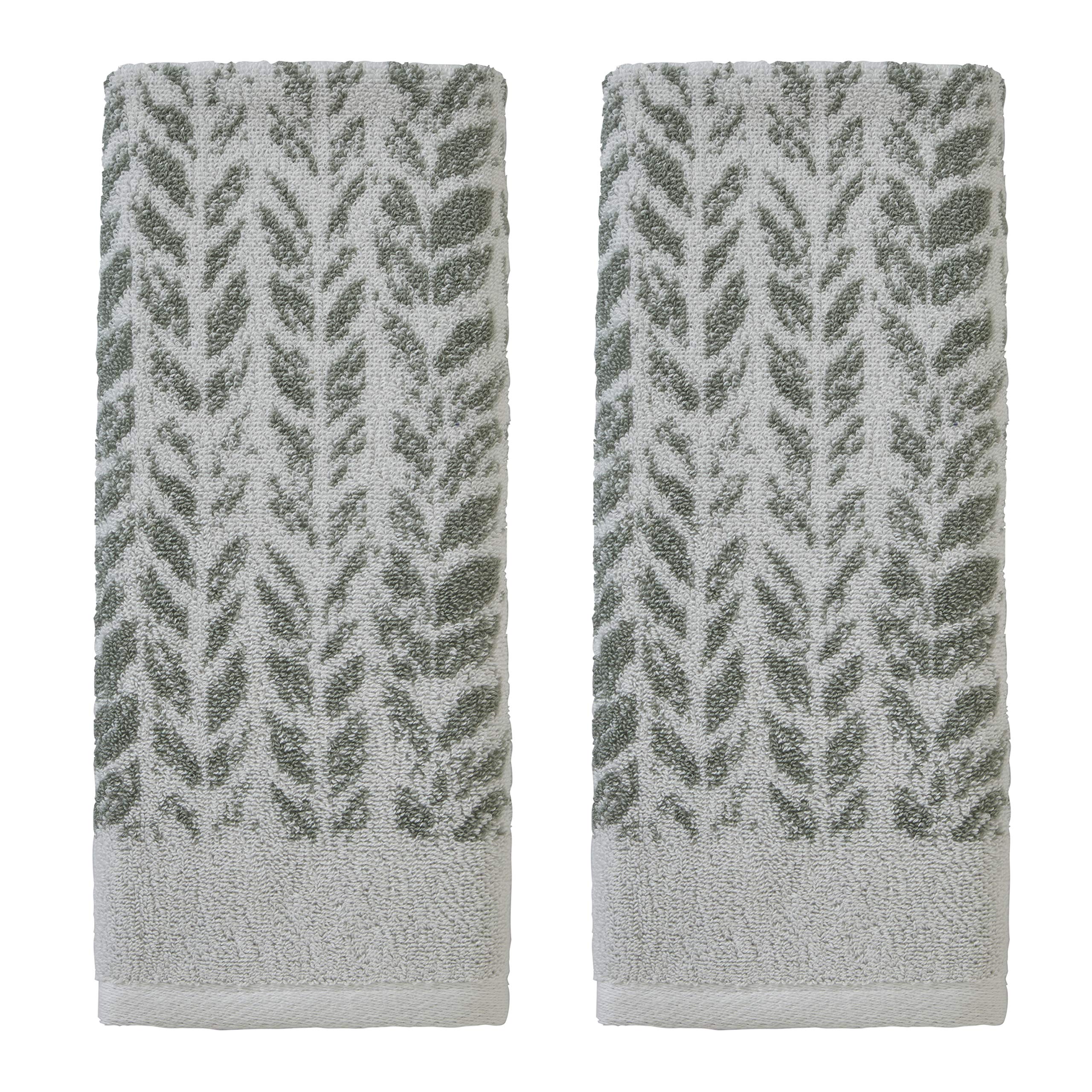 SKL Home Distressed Leaves hand towel close-up shows soft Turkish cotton fibers