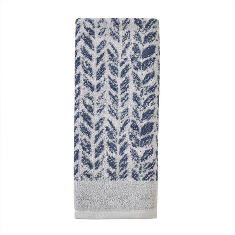 SKL Home Distressed Leaves hand towel laid flat to show two-tone weave and decorative appeal