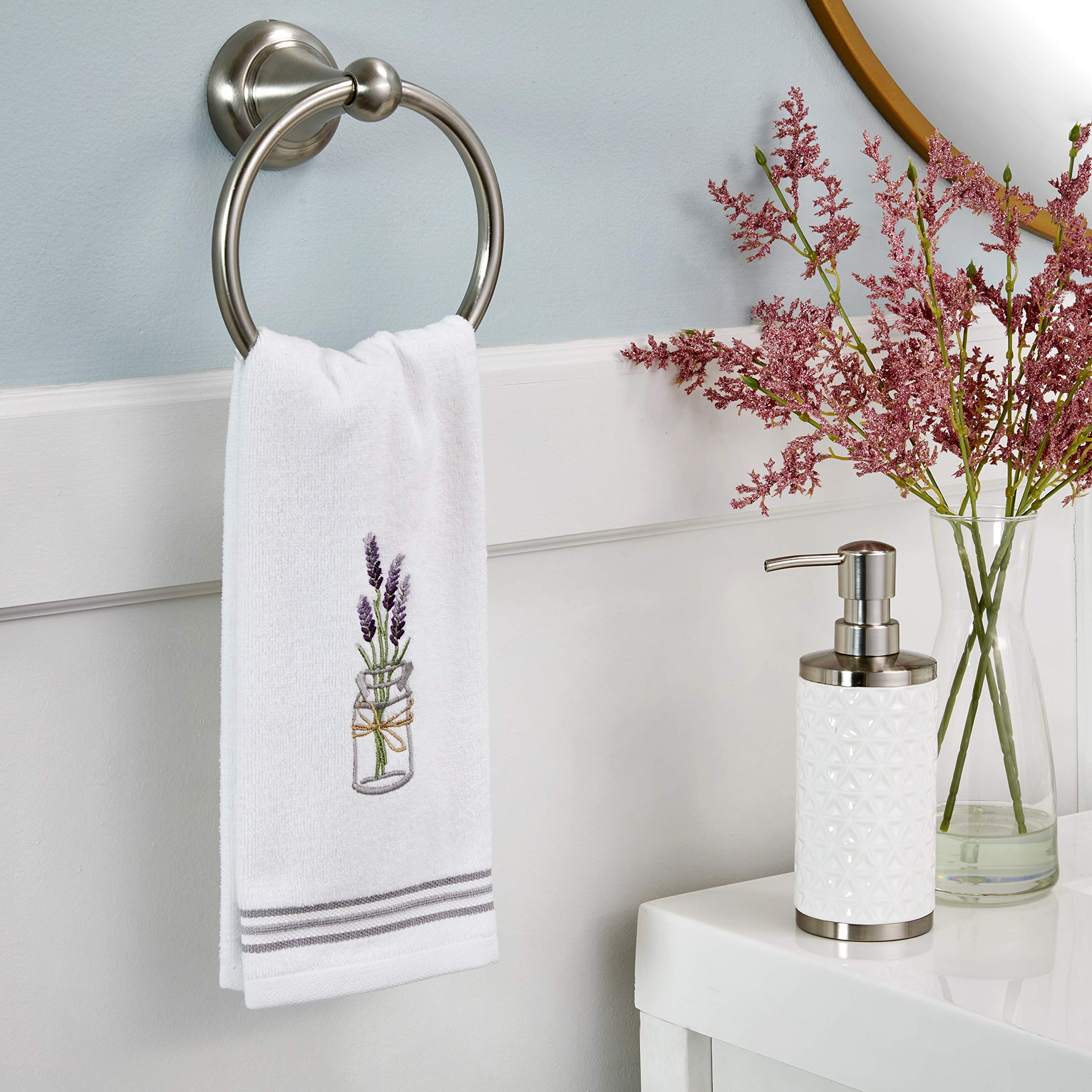 SKL Home embroidered lavender jar detail adds calm charm to bath or kitchen.