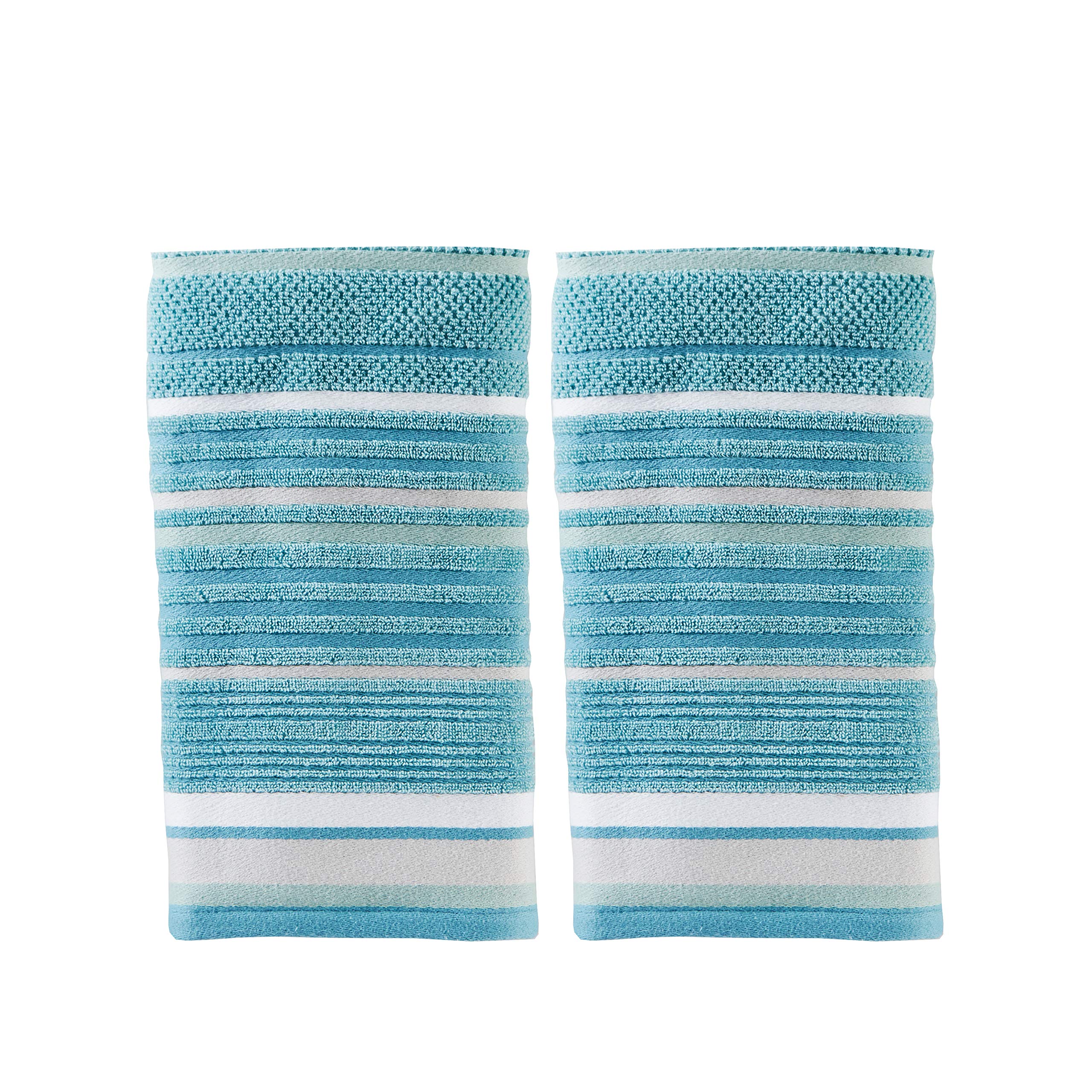 SKL Home Seabrook Stripe towel set in teal, plush and inviting for bath use.