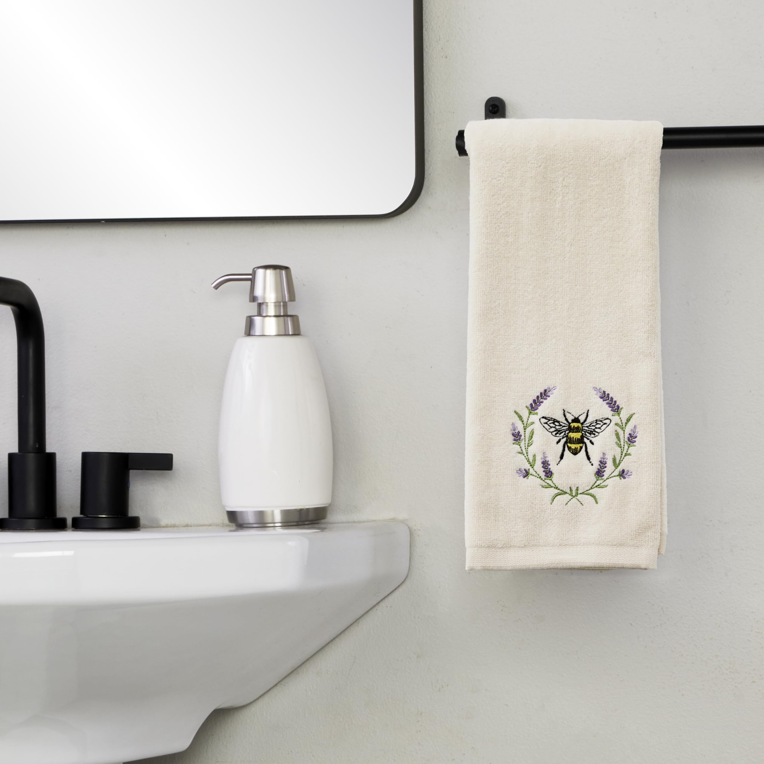 SKL Home soft cotton velour towels with bee-lavender embroidery for everyday use
