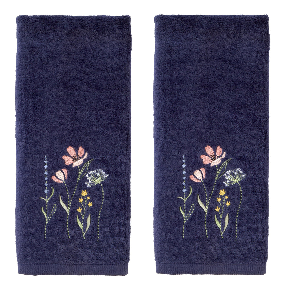 SKL Home Wildflower Field towels embroidery detail highlights colorful floral artistry for bathroom.