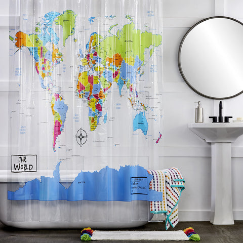 SKL Home World Map curtain decorative for travel-inspired bathroom