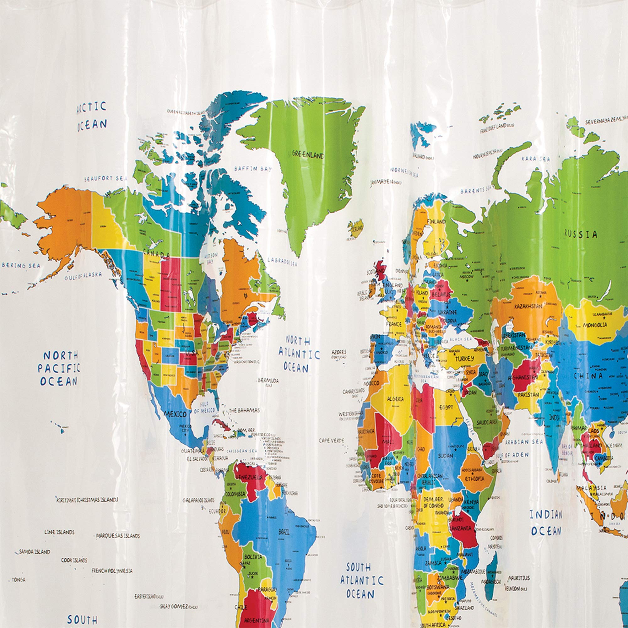 SKL Home World Map curtain bright colors brighten kids' bath decor