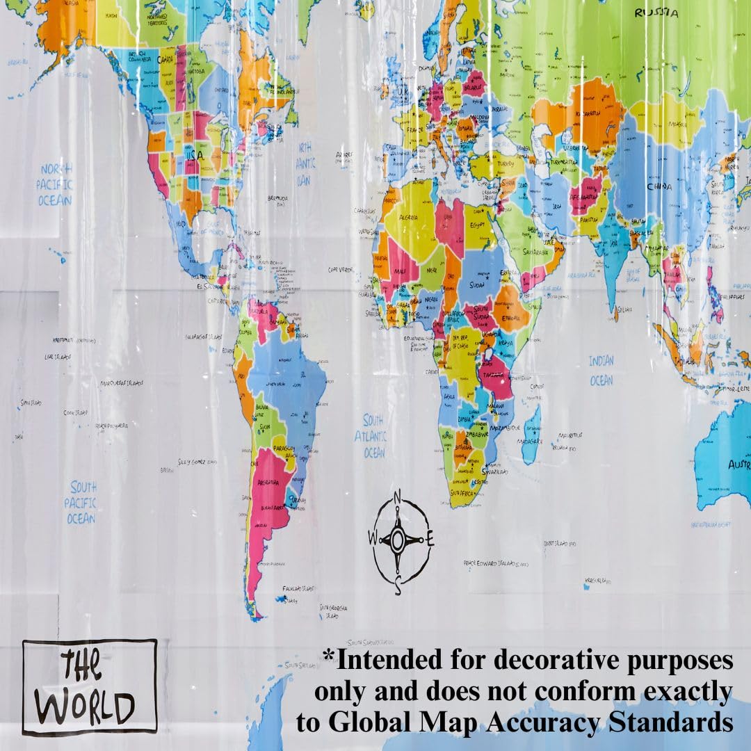 SKL Home World Map curtain size 70x72 inches fits standard baths