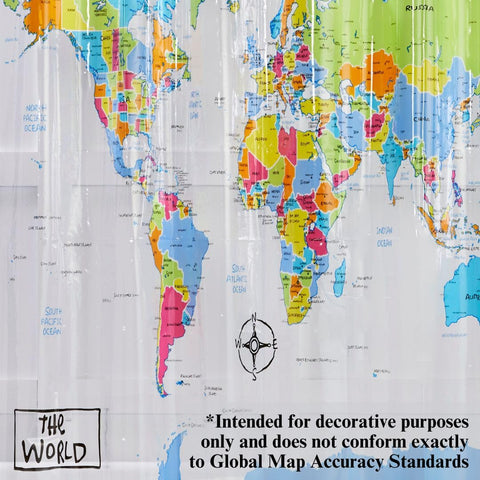 SKL Home World Map curtain size 70x72 inches fits standard baths