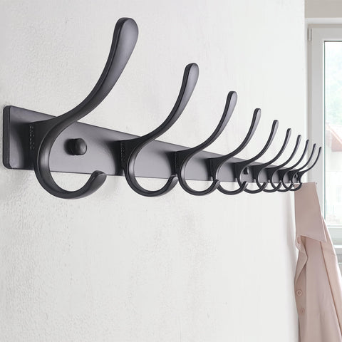 Close-up of sturdy metal hooks on SKOLOO coat rack showing durability