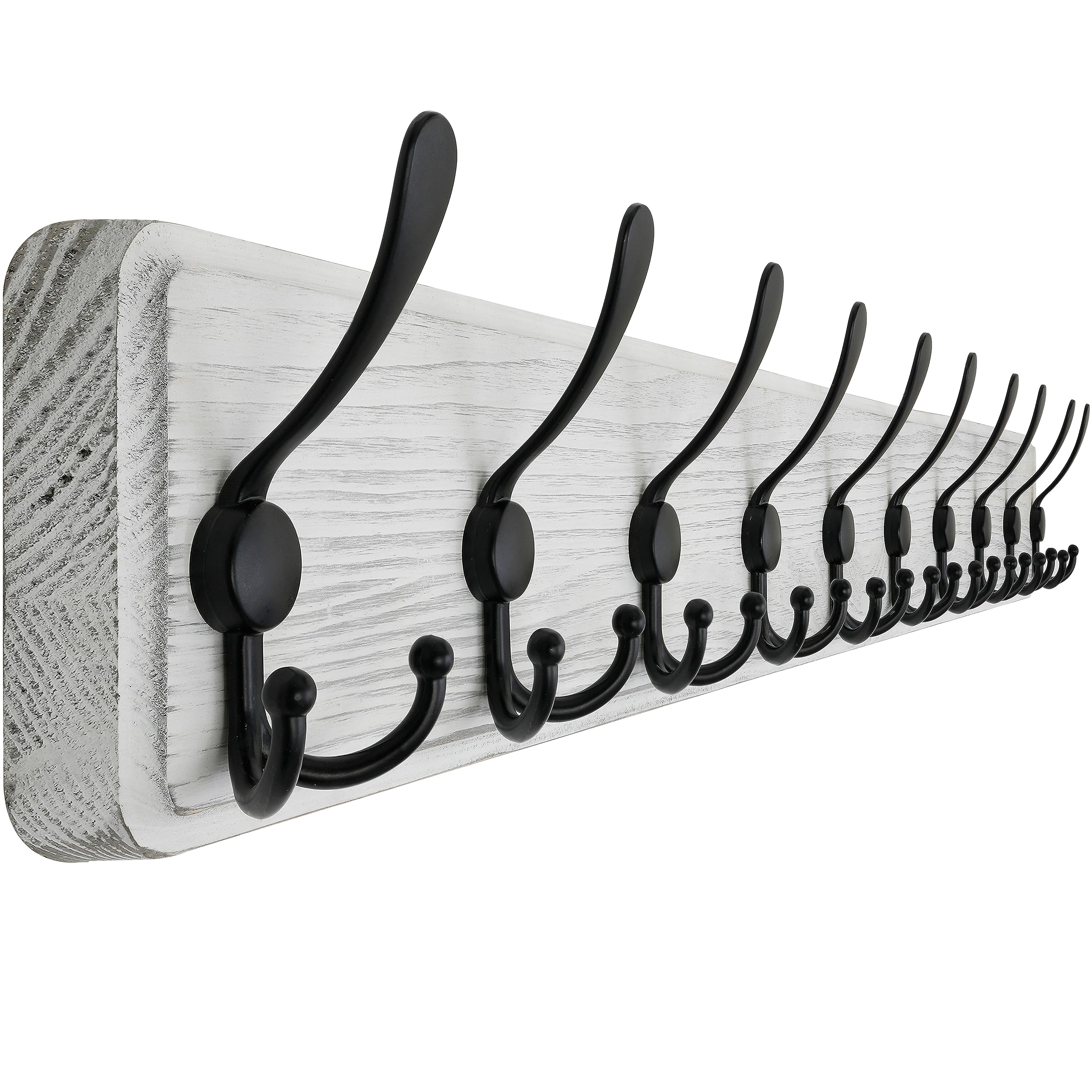 SKOLOO wall-mounted coat rack in weathered white showing rustic entryway appeal