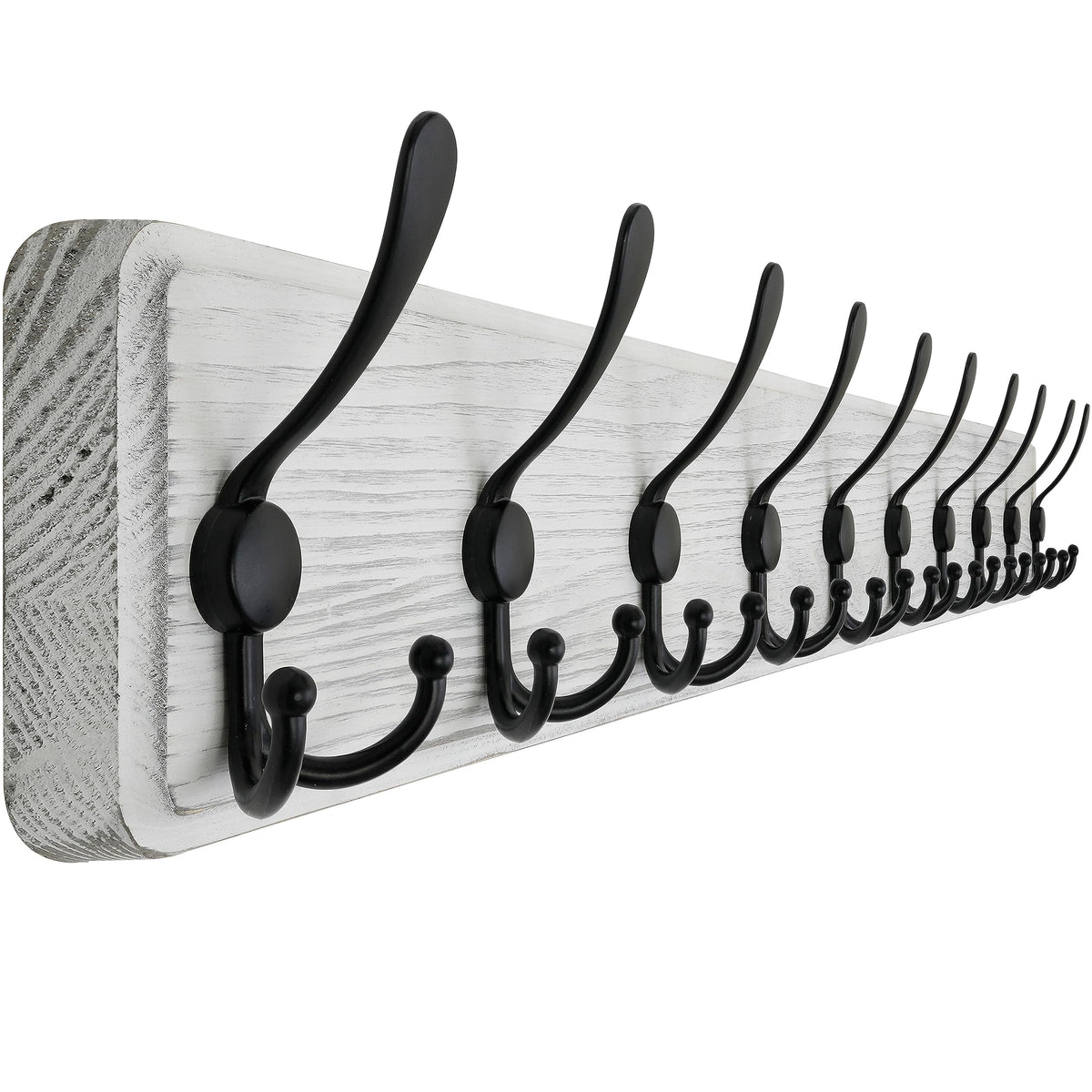 SKOLOO wall-mounted coat rack in weathered white showing rustic entryway appeal