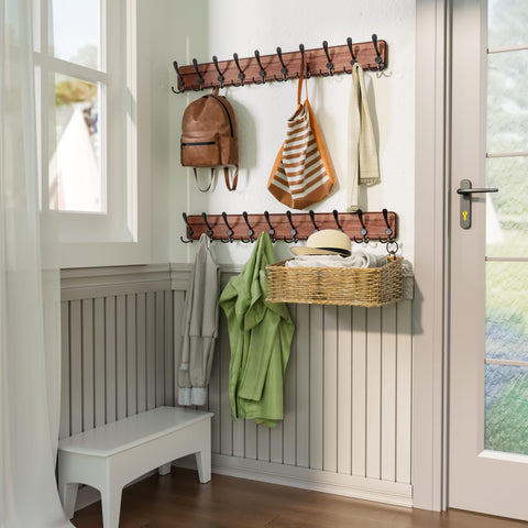 SKOLOO rustic brown coat rack wall mount for everyday jackets and hats.