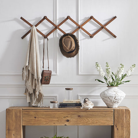 SKOLOO solid wood hat rack in walnut color adds warm, durable storage
