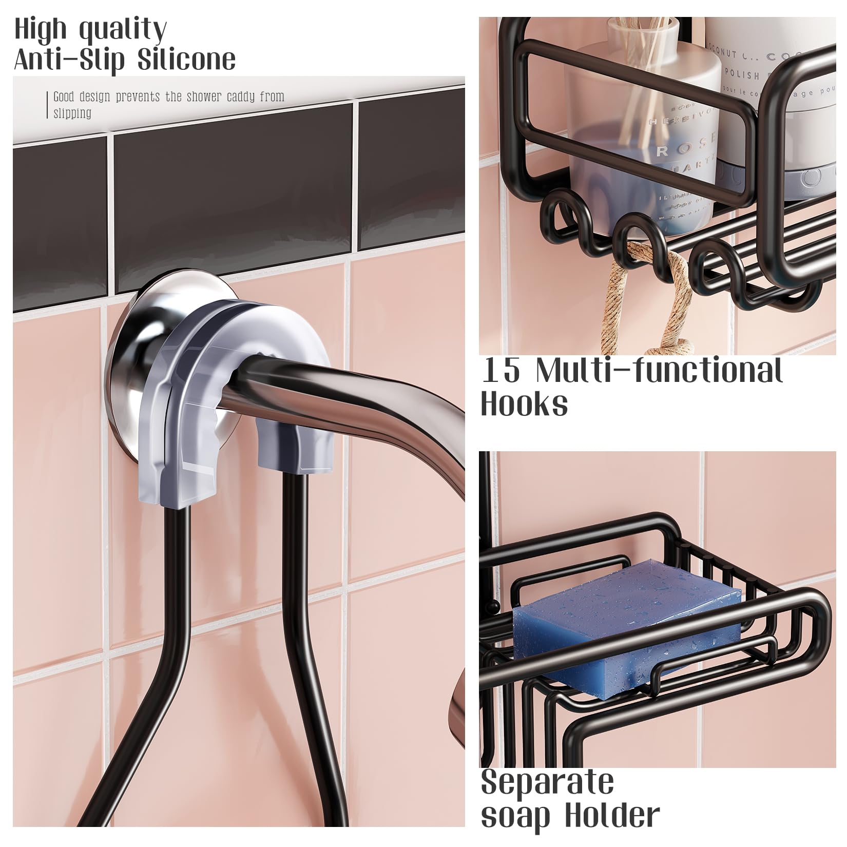 Skyapex matte black rustproof shower basket durable and modern