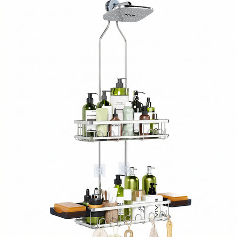 Skyapex shower caddy hanging adjustable height keeps tall bottles organized
