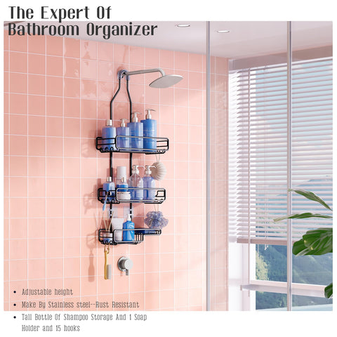 Skyapex three tier xl shower organizer maximizes storage with a soap dish