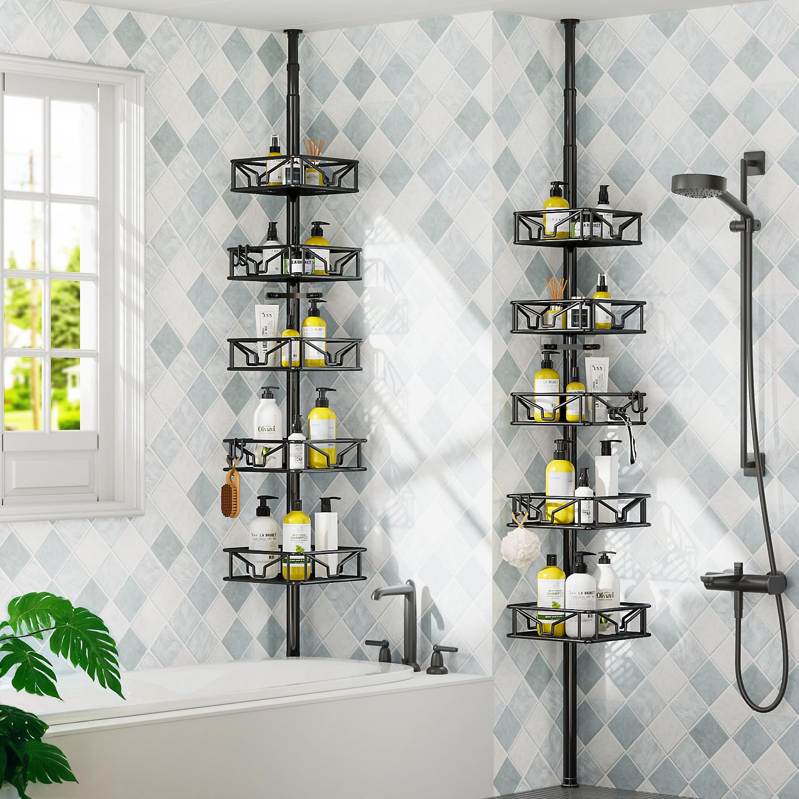 Skycarper adjustable-height pole shown extended to fit tall ceilings and easy reach.