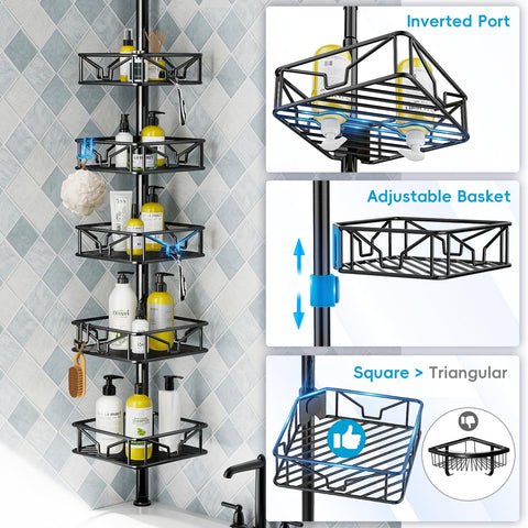 Skycarper adjustable shelves accommodating tall bottles and varied items.