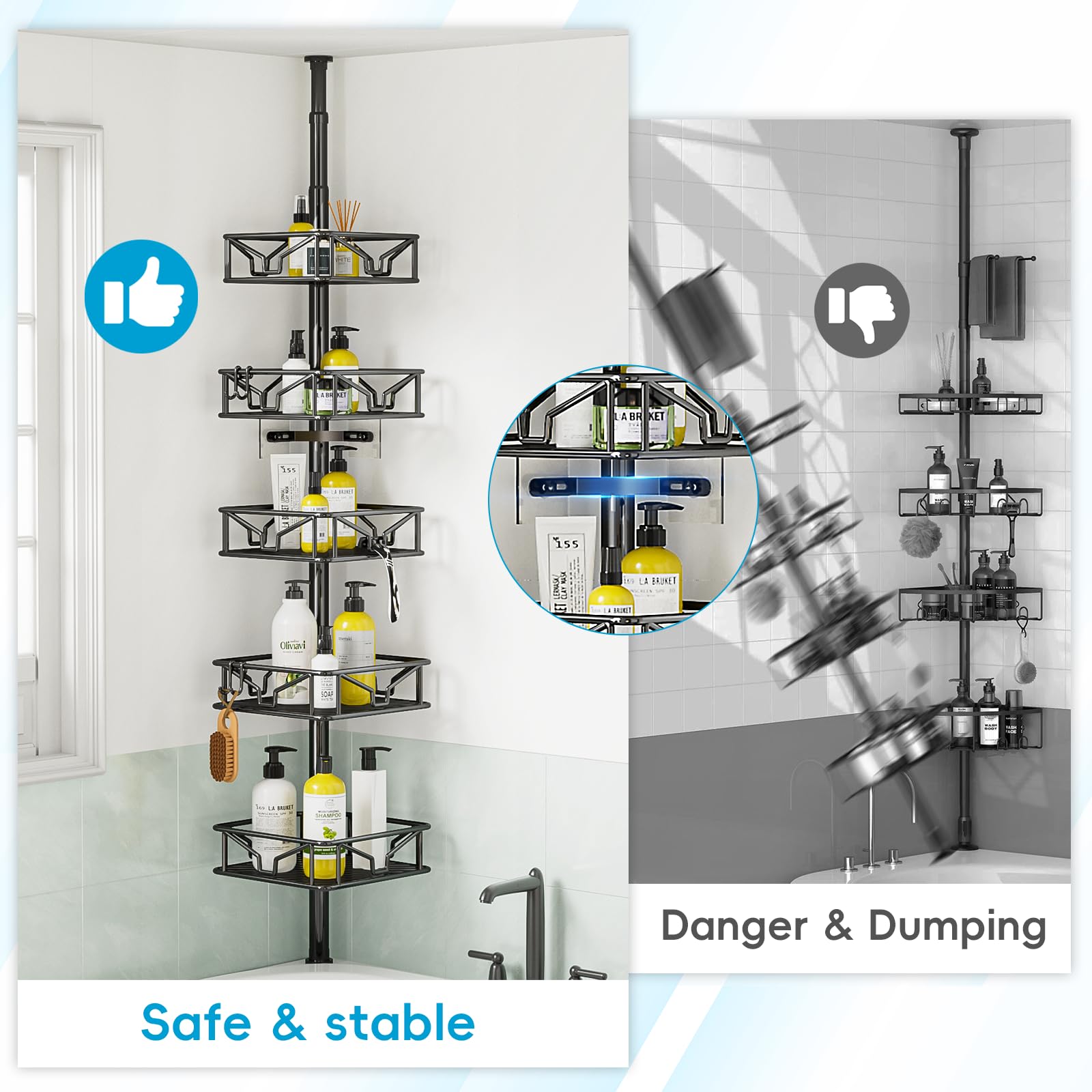 Skycarper rust-proof coating keeps poles and shelves looking new.