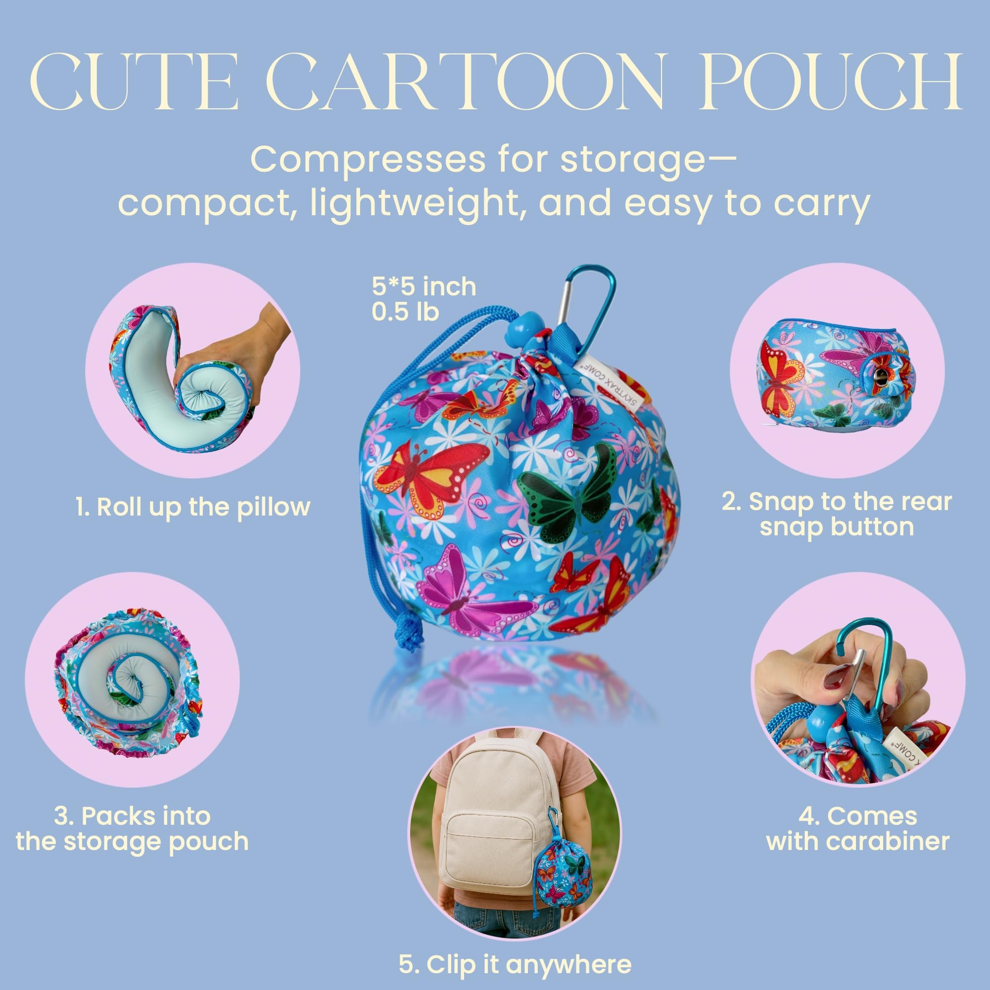 Skytrax Comf cartoon pattern design appeals to kids while traveling comfortably.