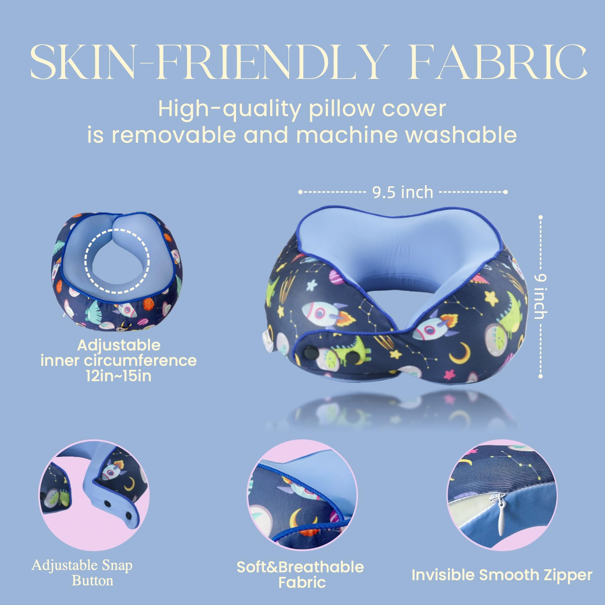 Skytrax Comf dinosaur neck pillow with removable washable cover.