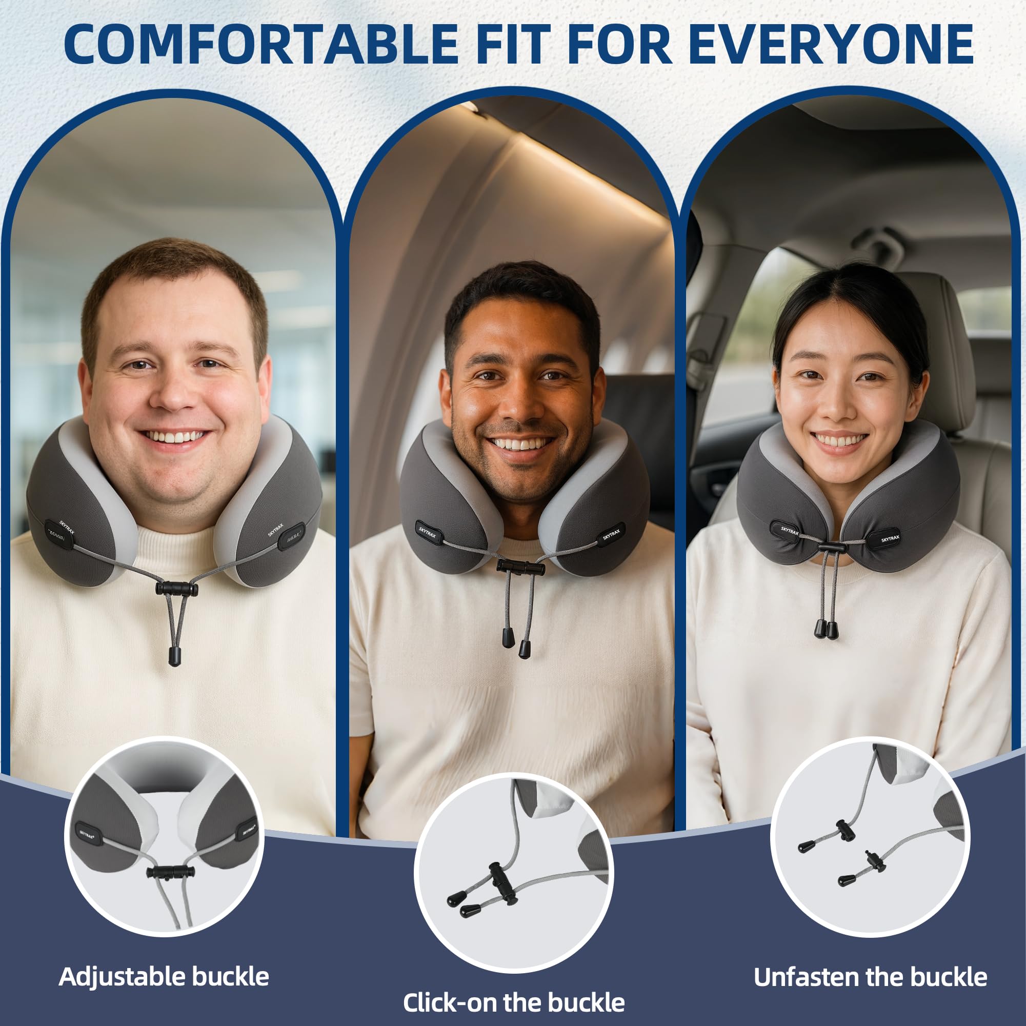 Ergonomic side-sleeper shape cradles the head during travel.