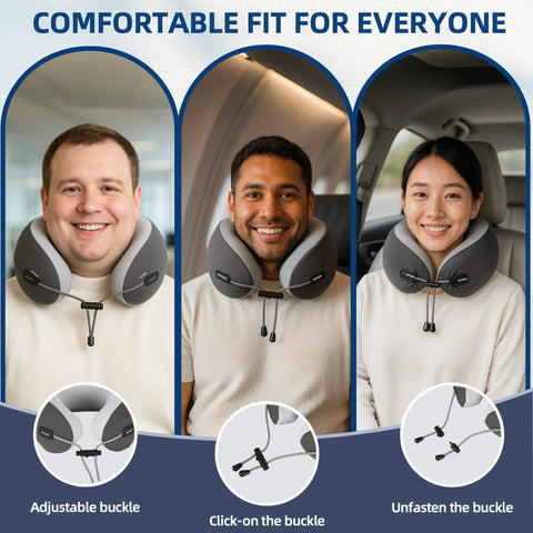 Ergonomic side-sleeper shape cradles the head during travel.