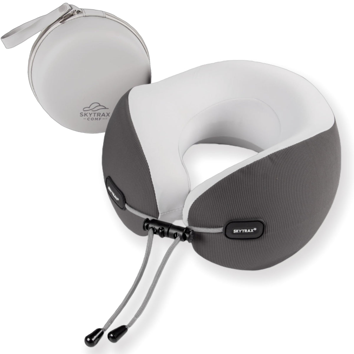Skytrax Comf neck pillow with ice silk cover closeup for cooling comfort on flights.
