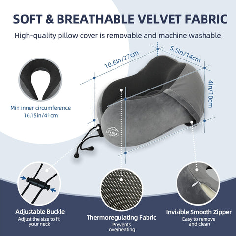 Pillow in carrying pouch by Skytrax Comf, ready for on-the-go comfort.