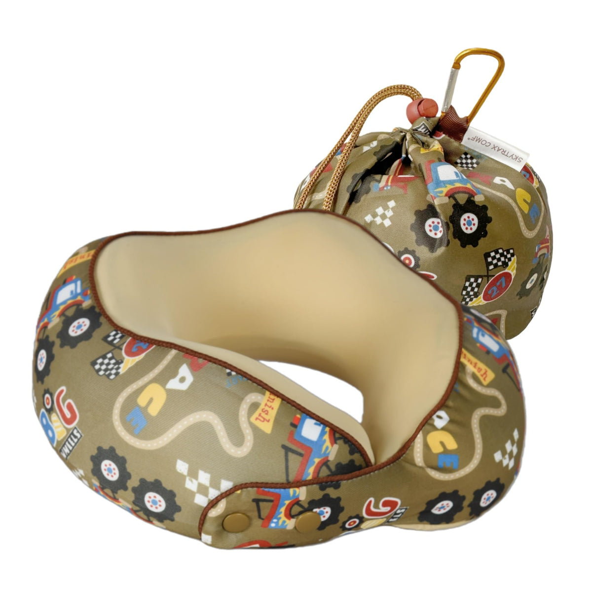 SKYTRAX COMF Racecar neck pillow front view with memory foam support for kids