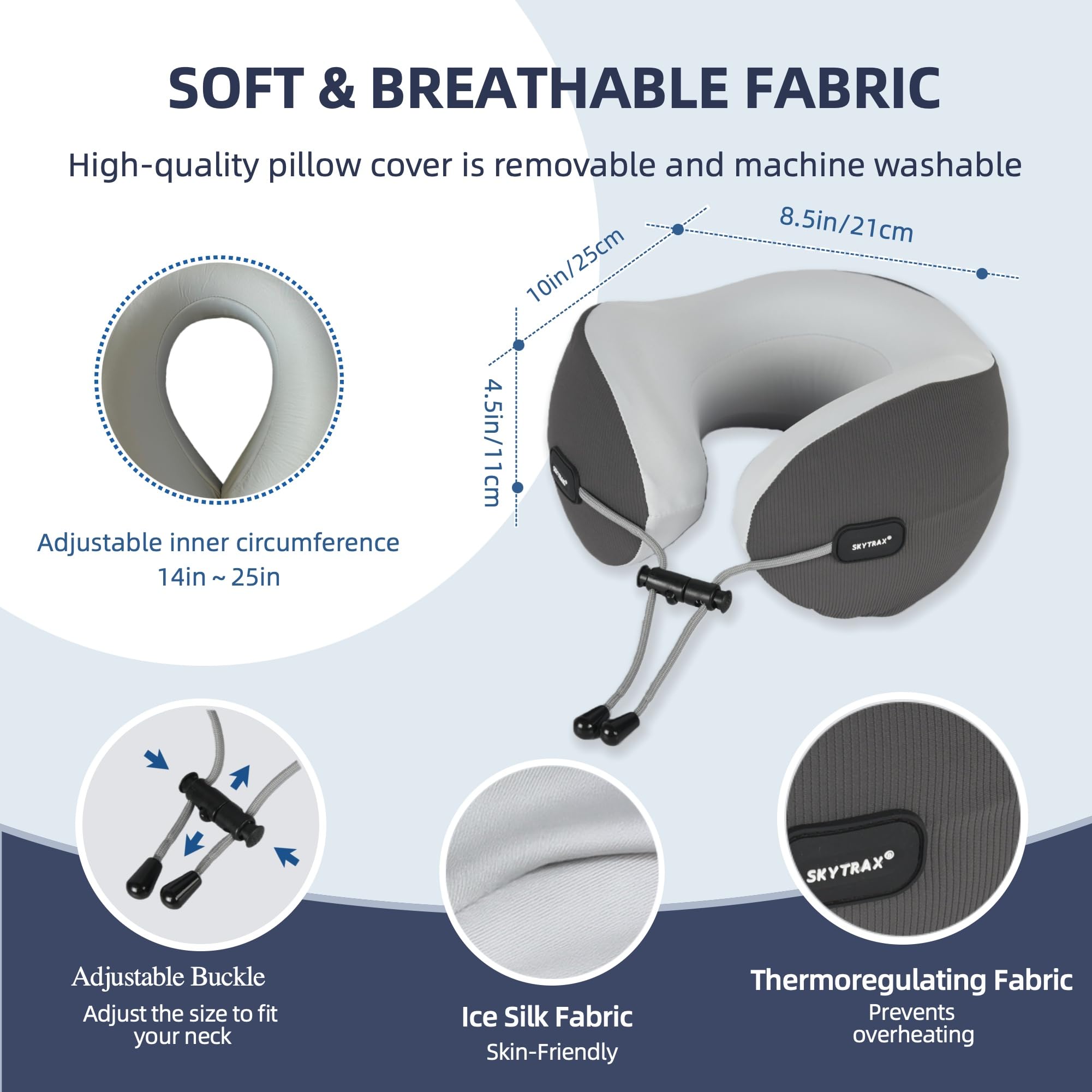 Skytrax Comf pillow in use on a plane for long flights.