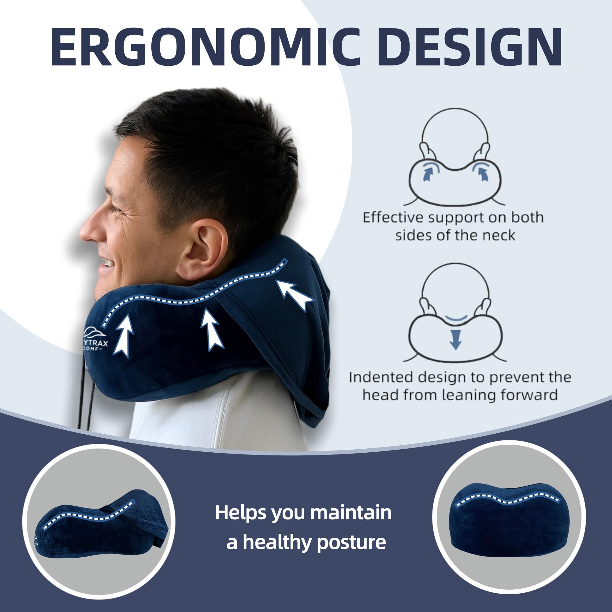 Skytrax Comf adjustable drawstring ensures secure, personalized neck support