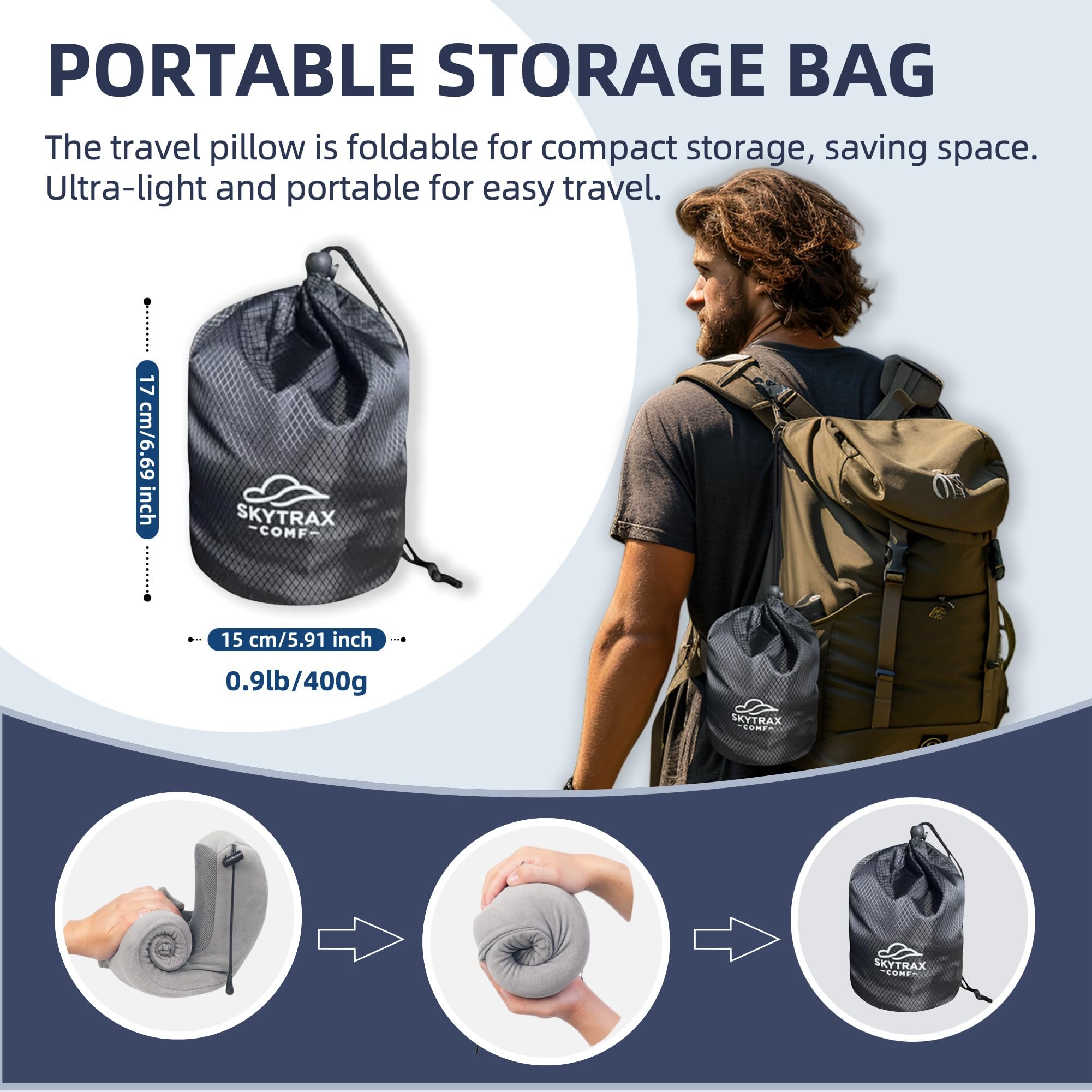 Skytrax Comf travel use visuals showing privacy and comfort on journeys.