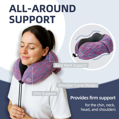 Skytrax Comf memory foam core shown for contouring neck and shoulders