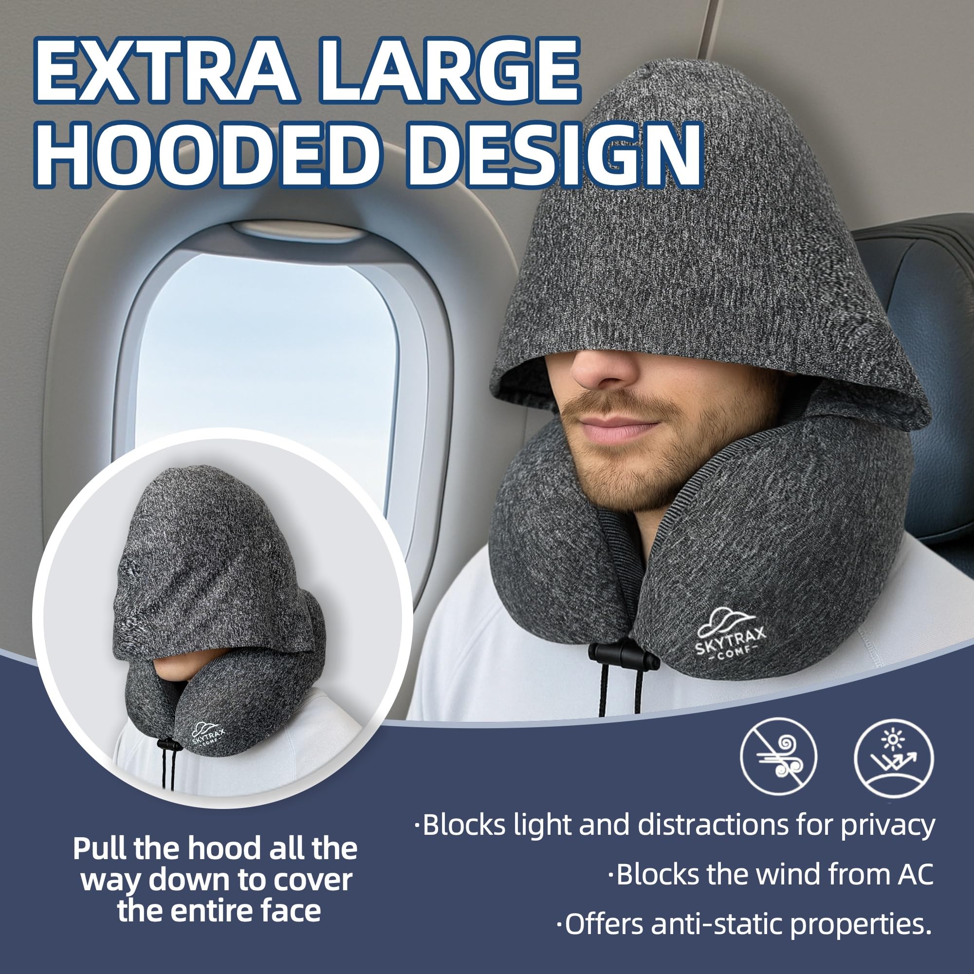Skytrax Comf memory foam supports neck and shoulders