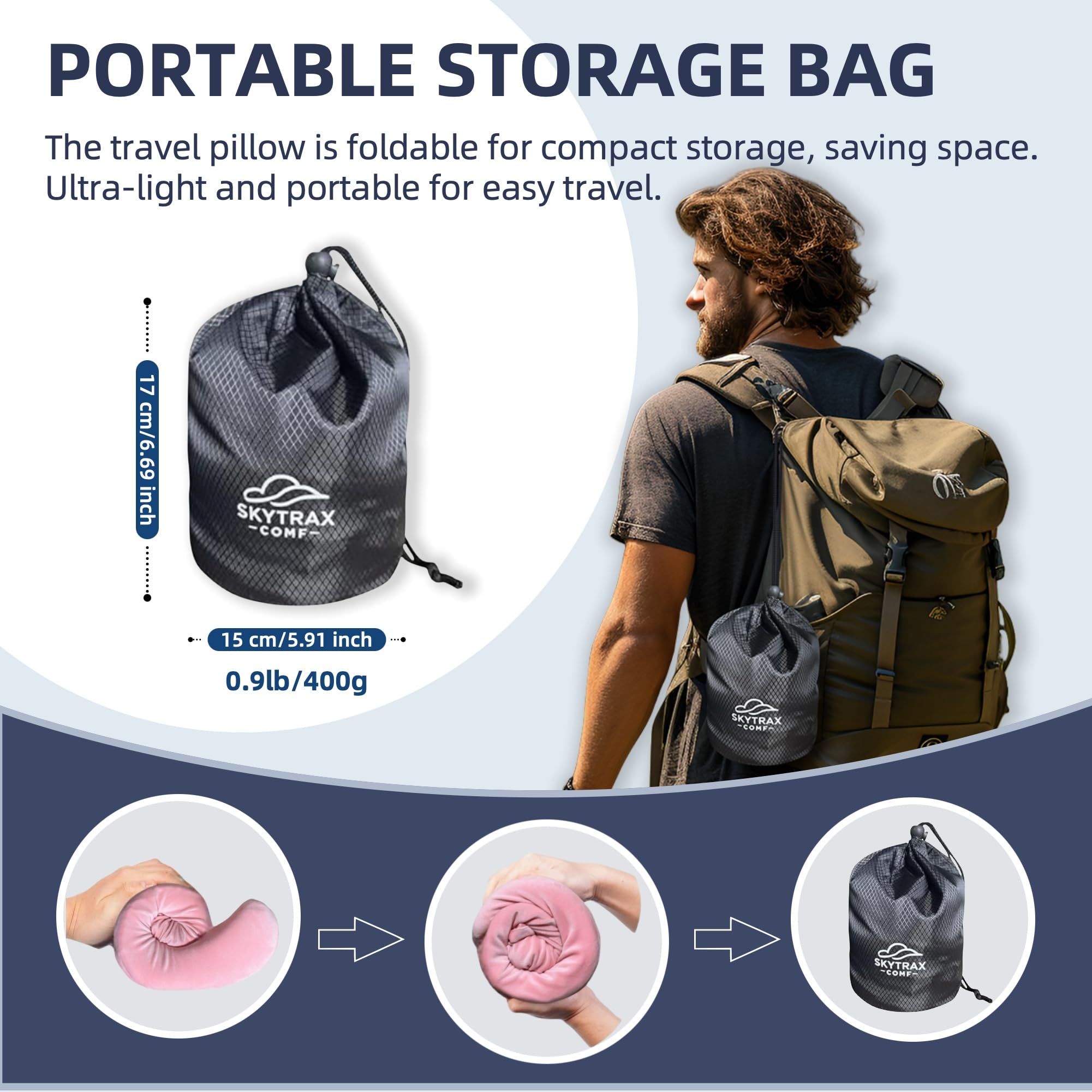 Skytrax Comf pink velvet cover travel pillow adds style and softness.