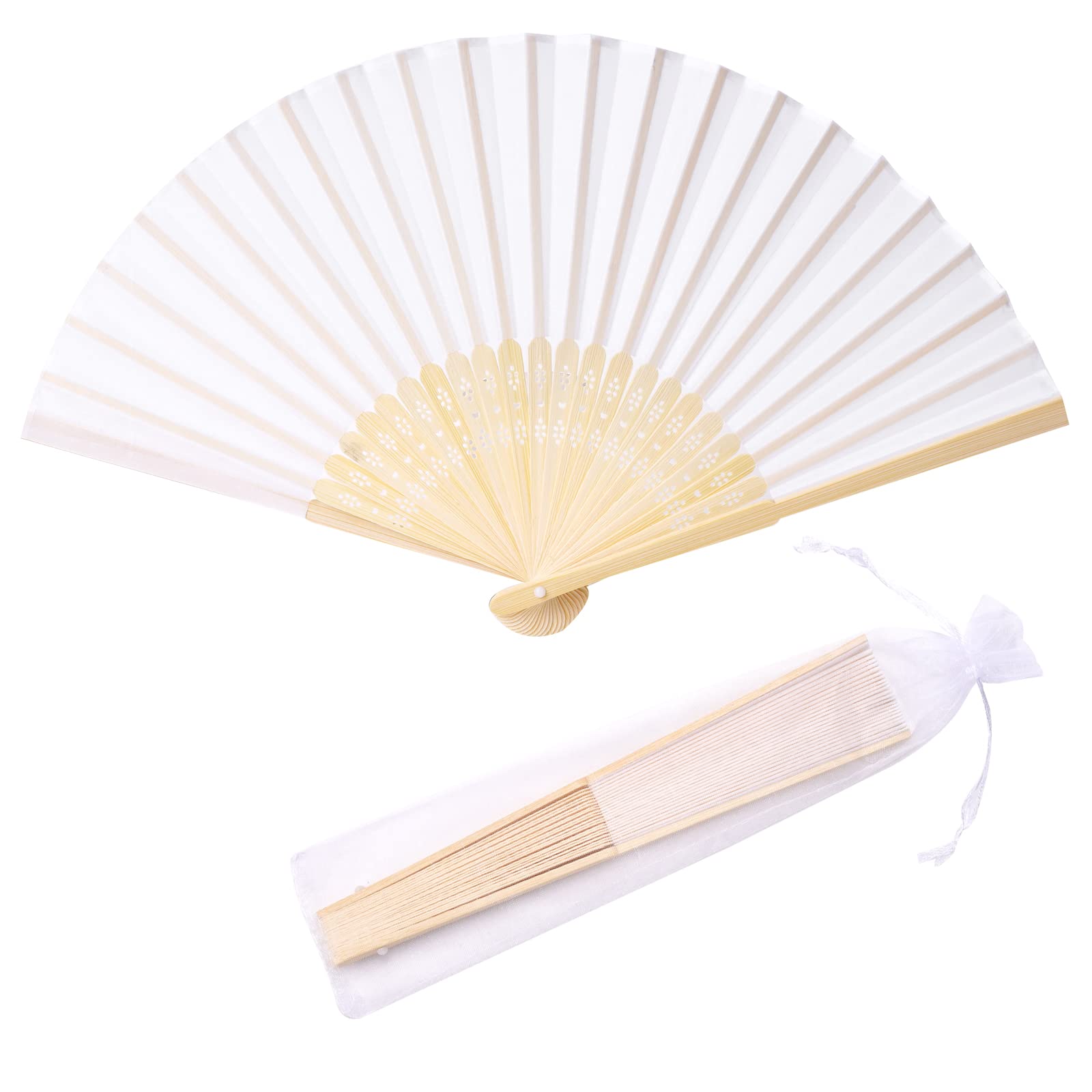 SL crafts 24pcs hand fans, white, closed; perfect for wedding favors.