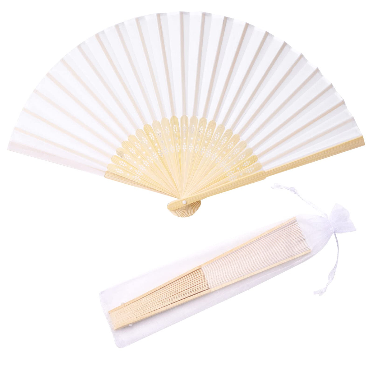 SL crafts 24pcs hand fans, white, closed; perfect for wedding favors.