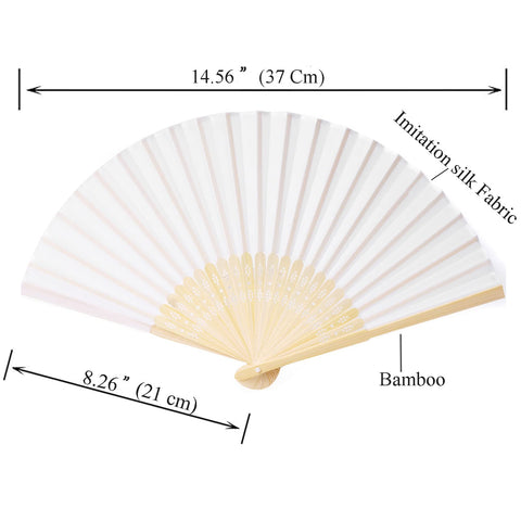 SL crafts white imitation silk hand fan opened for bridal elegance.